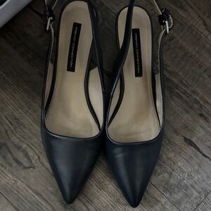 French Connection Black Pointed Slingback Heels